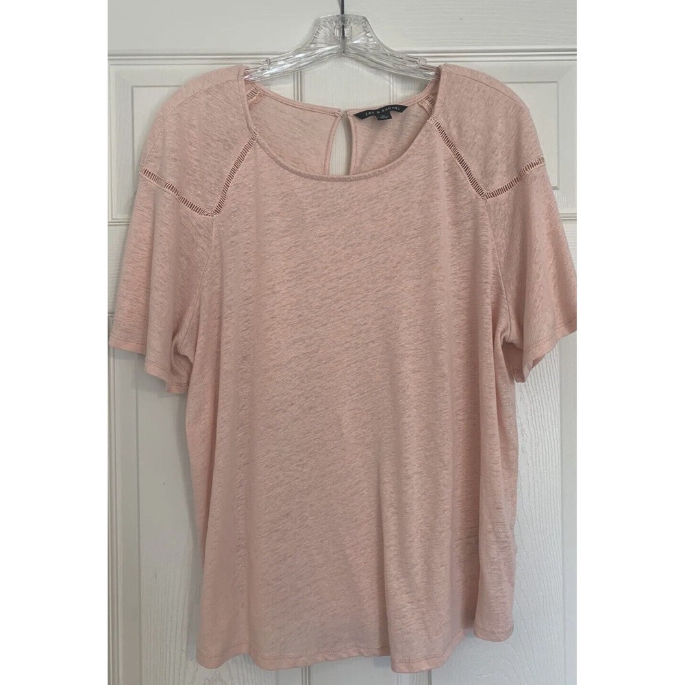 Zac & Rachel Peasant Top Womans XL Blush Pink Short Sleeve Flowy Blouse